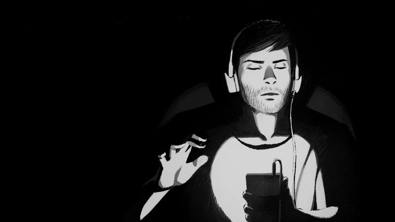 studio shot, copy space, lifestyles, young adult, darkroom, headphones, portrait, dark, men, leisure activity, front view, 1080P, unrecognizable person
