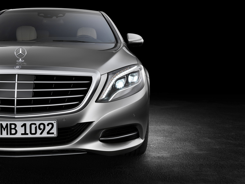 luxury, transportation, motor vehicle, front view, benz, no people, land vehicle, sports car, indoors, 8K, text, modern, car, S-class, wealth, shiny, Headlight