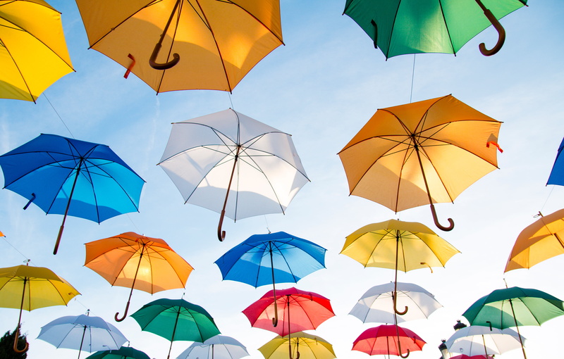 variation, parasol, hanging, wet, rain, sunshine, rainy season, choice, sheltering, decorations, security, weather, day, large group of objects, protection