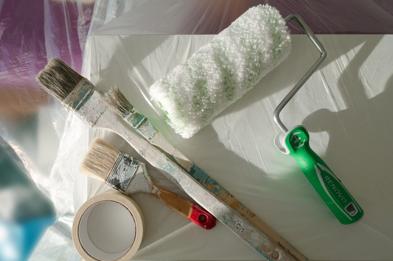 roll, protective film, green color, painter working, bottle, adhesive tape, painting, hygiene, plastic bag, no people, renovation, high angle view, 5K