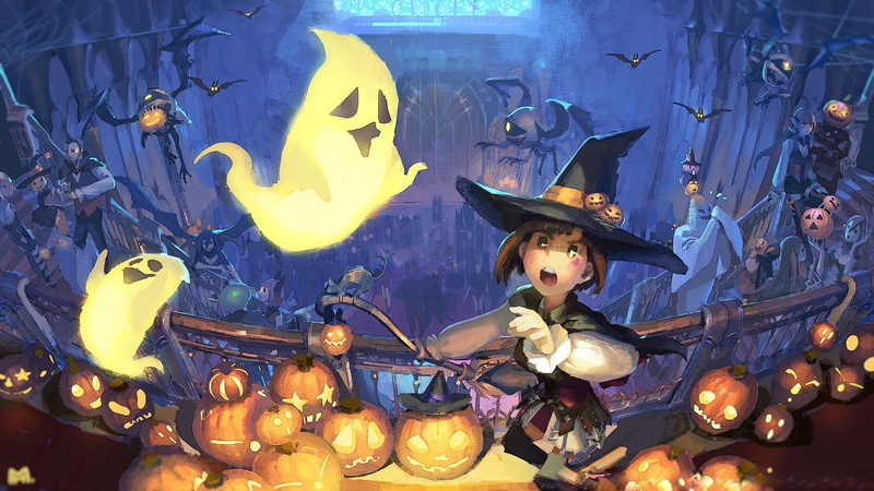 witch hat, perfume, broom, ghosts, bats, Jack, 1080P, pumpkin evil, witch, halloween, Sabbath, night