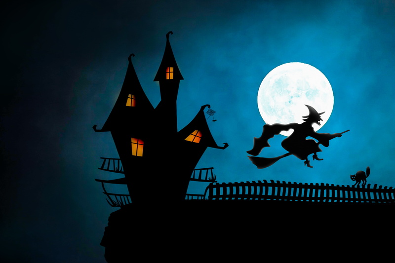 witch, Halloween, night, broom, 5K