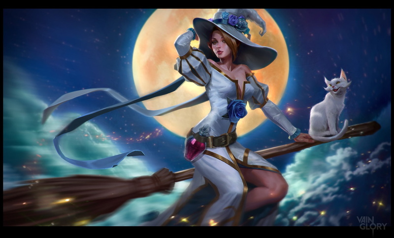 fantasy girl, Moon, cat, witch, fantasy art, 1080P