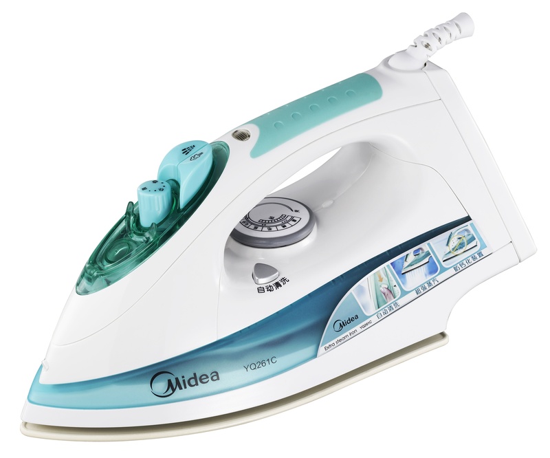 still life, midea, 2K, clothes, green, home appliances, text, power supply, white background, housework, isolated, equipment, communication, mobile phone