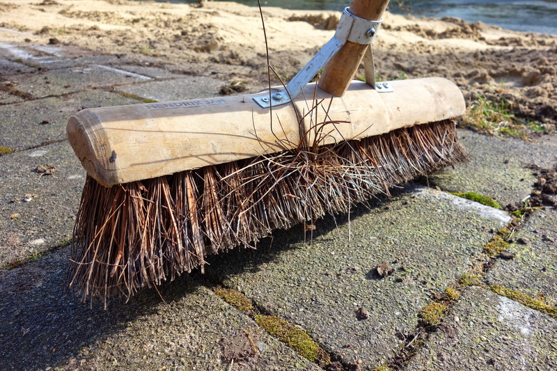 outdoors, work tool, timber, dust, equipment, 5K, cleanup, street broom, pavement, cleaning, broomstick, sweeping, tree, no people, cleaning equipment