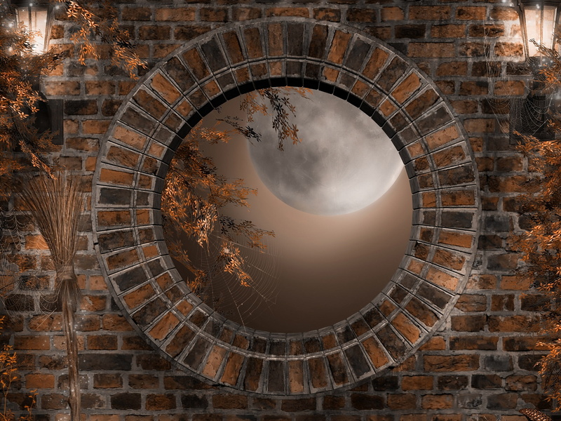 spiderweb, holiday, 2K, Moon, lanterns, web, 31st October, All saints day, Halloween, lights, window, Halloween, broom, The moon