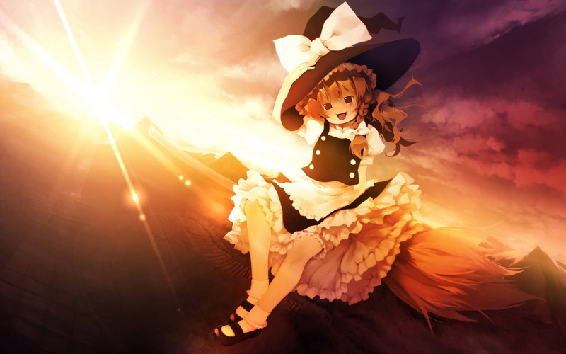 broom, dress, 1080P, girl, adult, women, cloud - sky, lifestyles, portrait, beautiful woman, flowering plant, lens flare, clothing, plant, illustration