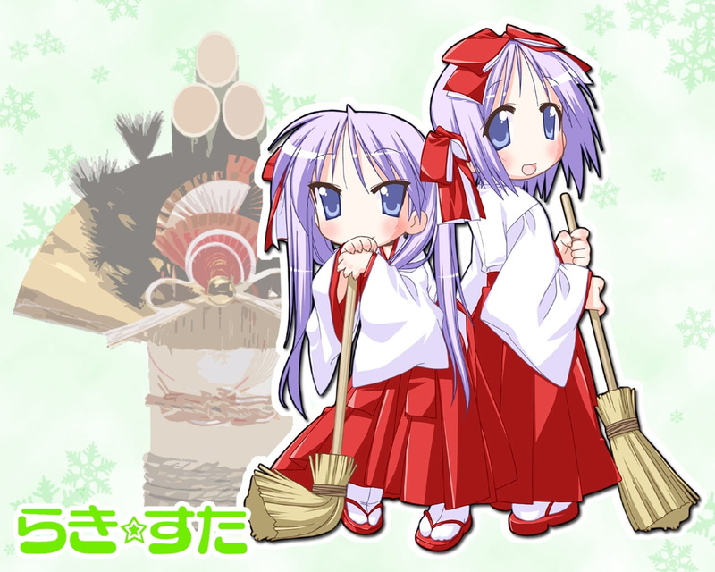 red, mask, mask - disguise, graphics, white, two, costume, hiiragi tsukasa, disguise, event, hiiragi kagami, lucky star, 720P, child, clothing, brooms