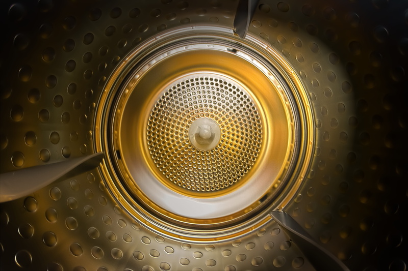 in dryer, close-up, indoors, 8 mm, fisheye, stainless Steel, wide angle, ornate, 5K, shape, directly below, silver colored, machinery, pattern, architecture