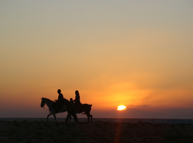 Travel, togetherness, sky, men, sunset, Iran, land, Orange, orange color, horizon over water, two, people, horses, real people, Asia, outdoors, leisure activity
