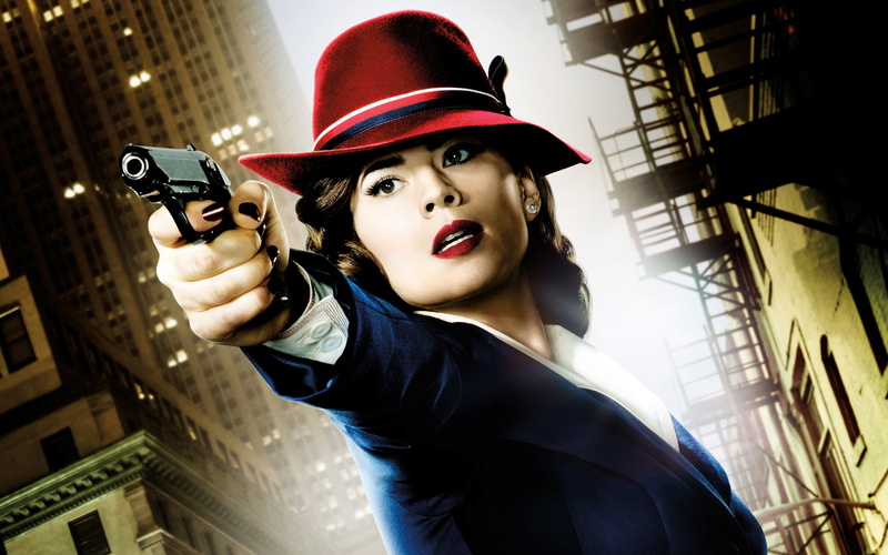 headshot, young adult, atwell, looking at camera, weapon, young women, red, 4K, holding, 2015, fedora, clothing, hayley, one person, hat, women, peggy
