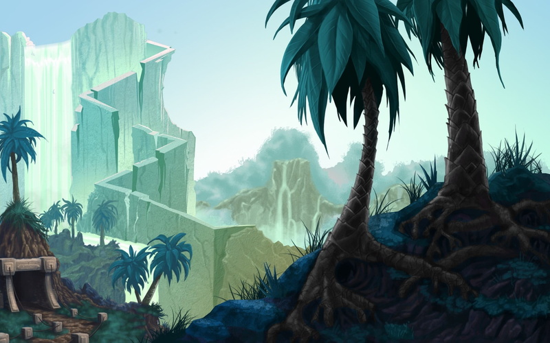 scenics - nature, Beyond Reality, day, sunlight, tranquility, plant, focus on foreground, no people, palm tree, leaf, fantasy art, Bejeweled 3, outdoors