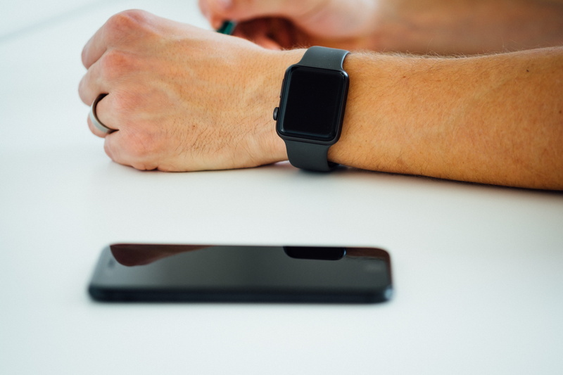 person, wearable computer, mature men, human arm, checking the time, smartphone, wristwatch, indoors, wireless technology, hand, s, technology, 4K, black