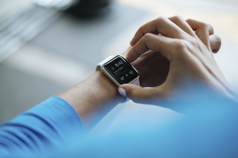 one person, wrist, high angle view, wristwatch, indoors, clock, human hand, body part, close-up, adult, connection, innovation, smart watch, human body part