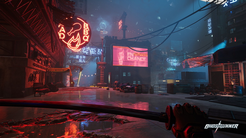 weapon, 4K, video games, neon, neon lights, screen shot, Ghostrunner, science fiction, cyberpunk, katana, futuristic