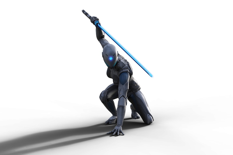 metal, white background, no people, cut out, Katana, 4K, holding, standing, figurine, copy space, aggression, still life, technology, male likeness, Ninja