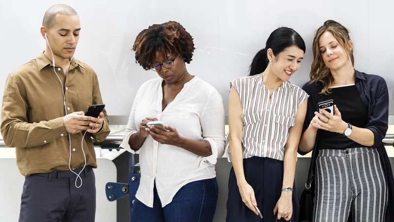 communication, technology, people, 4K, information, mobile phone, smart phone, ethnicity, caucasian, using phone, african american, young adult, women