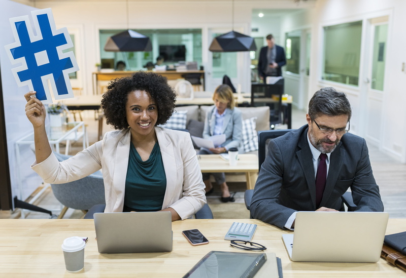 males, group, wireless technology, icon, 4K, teamwork, caucasian, using laptop, computer, bright, hashtag, sitting, european, cheerful, afro, businessman