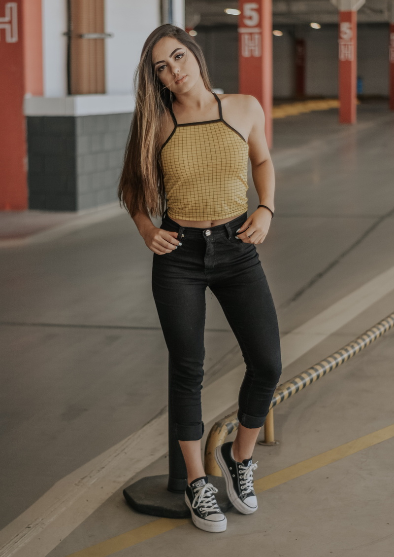 wear, parking lot, fashion, facial expression, pretty, lady, standing, beautiful, woman, long hair, top, lifestyles, focus, front view, hair, young adult