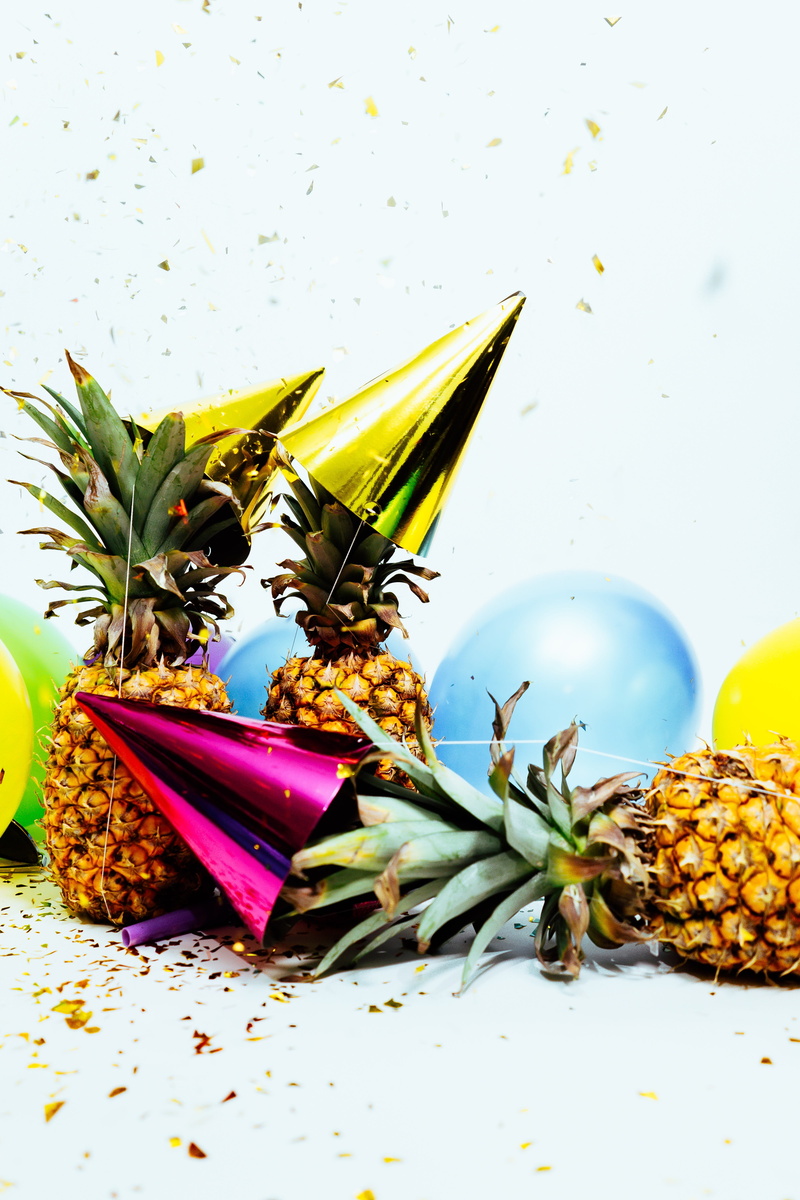 5K, pineapple party, pineapple, no people, gold, party, indoors, yellow, holiday, multi colored, close-up, paper, decoration, flower, golden, holiday - event