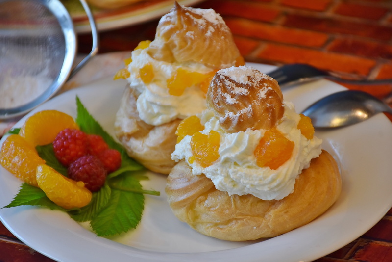 berry fruit, bake, sweet dish, orange, freshness, indulgence, cream puff, egg, sweetness, no people, brand, eating utensil, meringue, eat, food, kitchen utensil