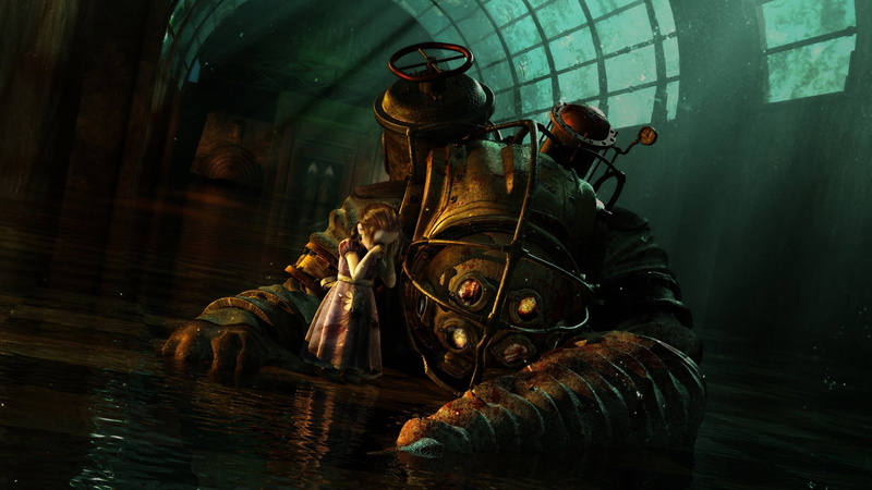 video games, wall - building feature, spirituality, religion, belief, metal, representation, 1080P, statue, water, sculpture, day, no people, nature, Bioshock