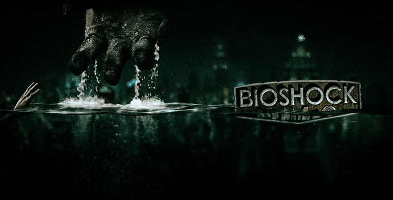 underwater, BioShock, water, green, video game art, Rapture, 2K, city, Big Daddy, Little Sister