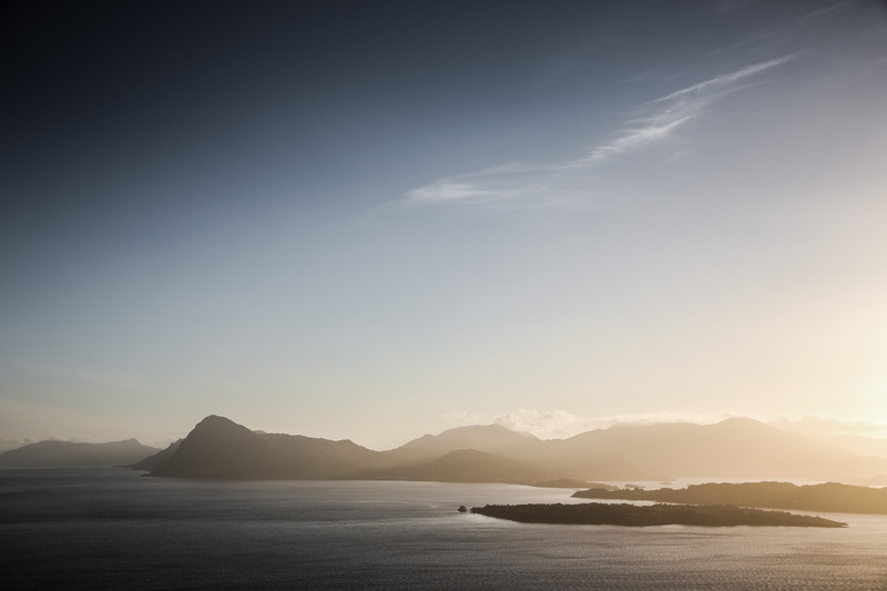sunset, idyllic, sky, island, mountain range, Norway, sunbeam, sunlight, sea, no people, Lid, tranquil scene, clouds, scenics - nature, beauty in nature