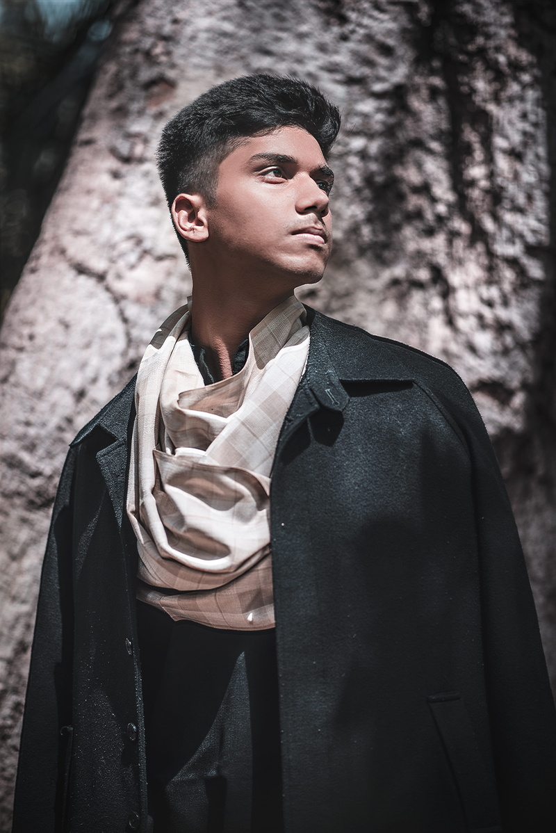 standing, jawline, tree, clothing, facing, sideways, outerwear, boy, teenager, style, adolescence, artist, front view, young adult, real people, contemplation