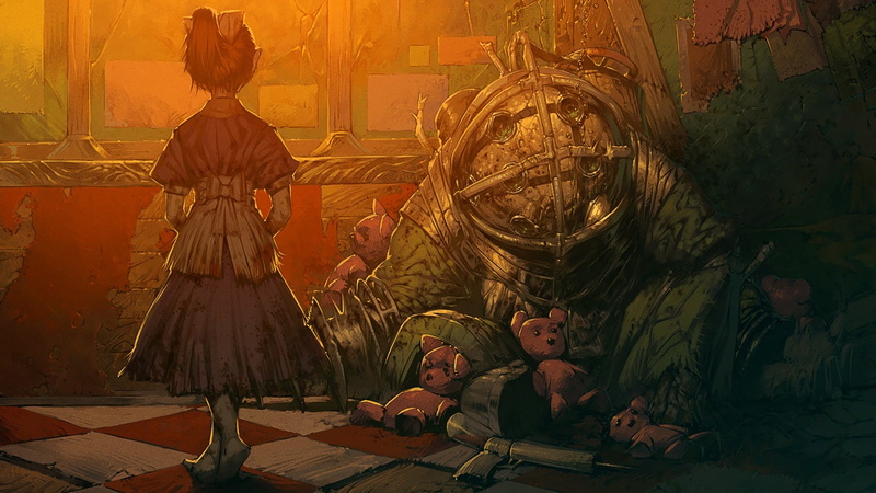 BioShock, artwork, 1080P, love, teddy bears, video games, Big Daddy