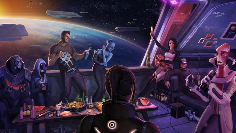 Shepard, liara, Miranda, party hard, Joker, mass effect, Tali, 1080P