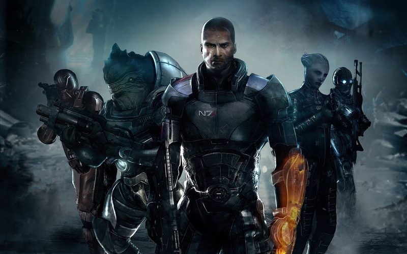 man, military, smoke - physical structure, body Armor, portrait, clothing, waist up, adult, characters, shepard, asari, looking at camera, people, armor