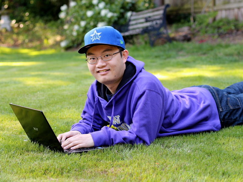 lifestyle, communication, plant, young, using laptop, grass, lawn, computer, field, student, outdoor, asian, leisure activity, man, using, relax, wireless technology