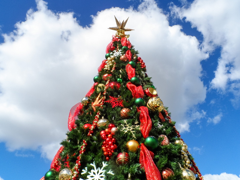 sky, celebration event, tree topper, tree, xmas, celebration, clouds, ornament, decorated, plant, christmas decoration, x-mas, holiday, christmas, daytime