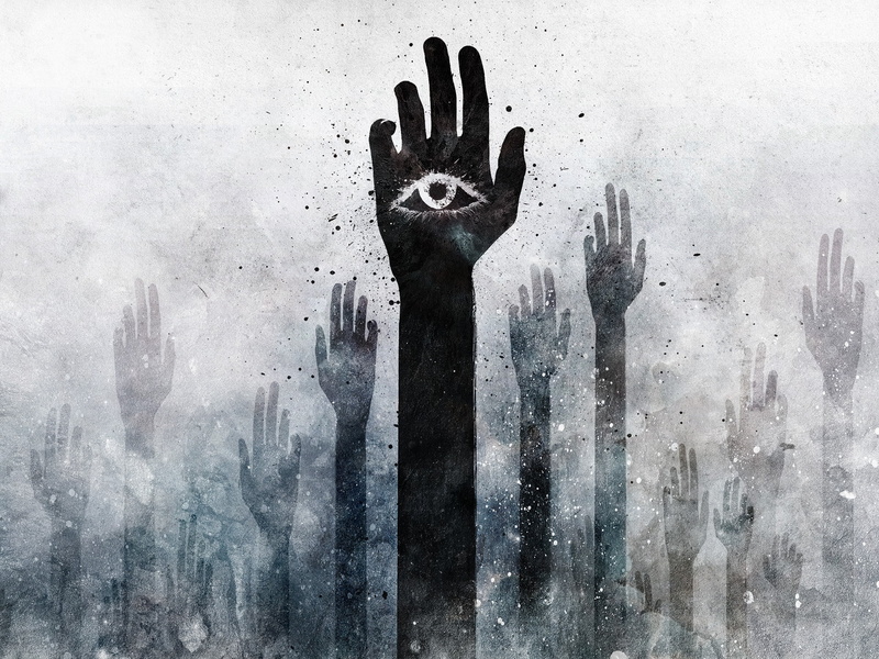 art, human finger, one Person, spooky, human body part, people, males, eyes, men, fear, 1080P, black And White, palm, figure, hands, handprint, body part