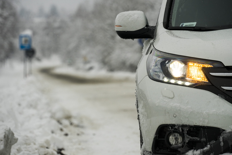 motor vehicle, cr-v, cold temperature, outdoors, road, car, no people, road trip, snow, travel, street, stationary, winter, focus on foreground, headlight