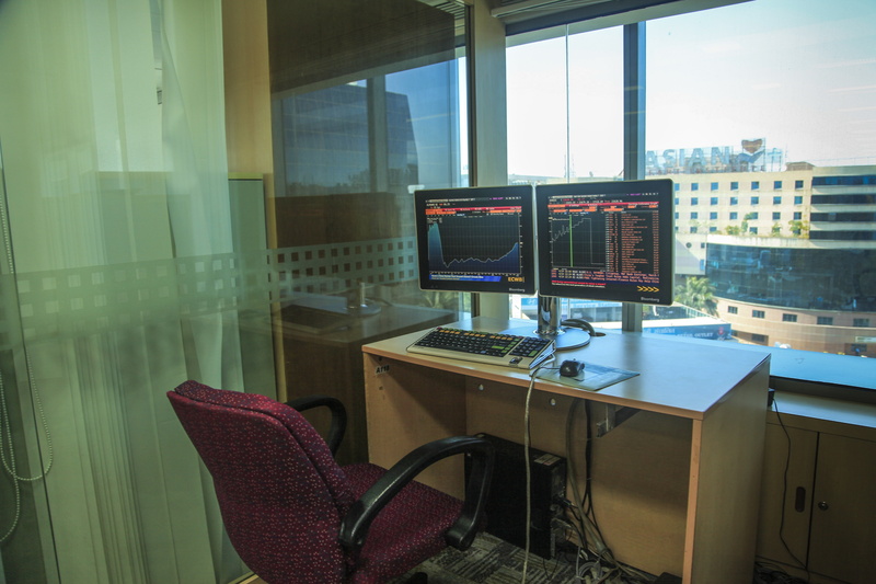 day, room, computers, no people, chair, empty, indoors, built structure, two, screen, black, window, glass - material, office, absence, modern, seat, desktop