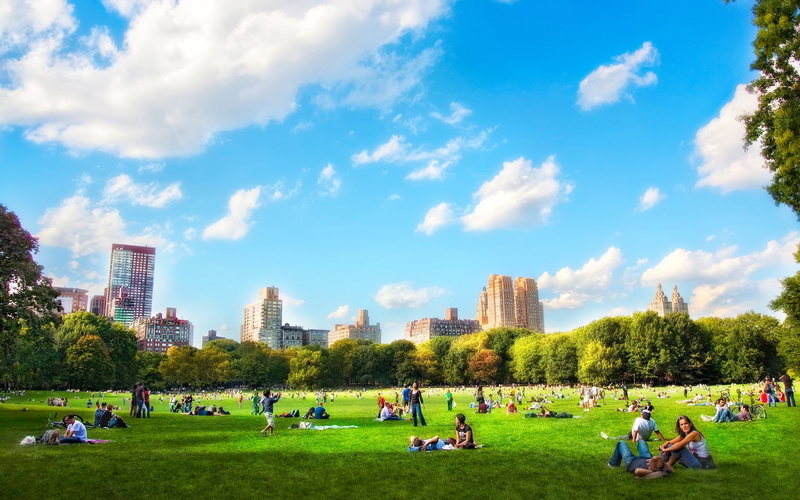 sky, 1080P, recreation, spring, grass, new, People, joy, york, Park