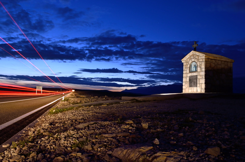 night, trails, near, road, night  long, chapel, photo, 4K, mother of god, long exposure, church, white, Guardian, at night, concrete