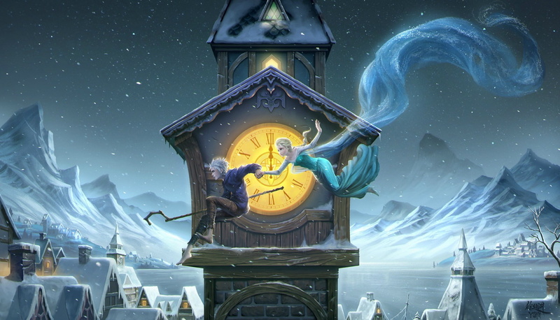 tower, girl, elsa, art, night, Jack Frost, Rise of the Guardians, guy, midnight, frozen, winter, 1080P