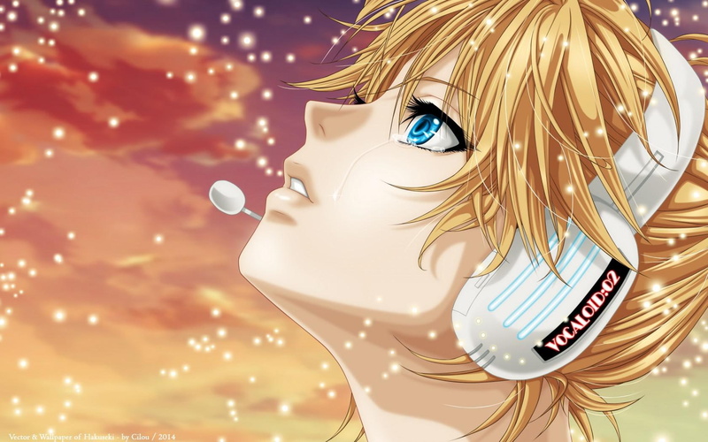 headset, tears, kagamine, len, 720P, profile, vocaloid, kagamine len, guy