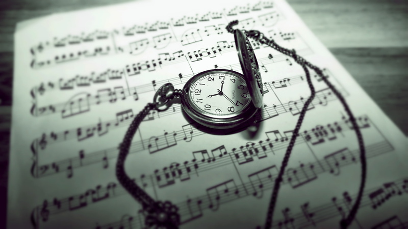 4K, music sheet, accuracy, pocket watch, silver, indoors, time, close-up, note, pocket, no people, selective focus, paper, text, round, watch, communication