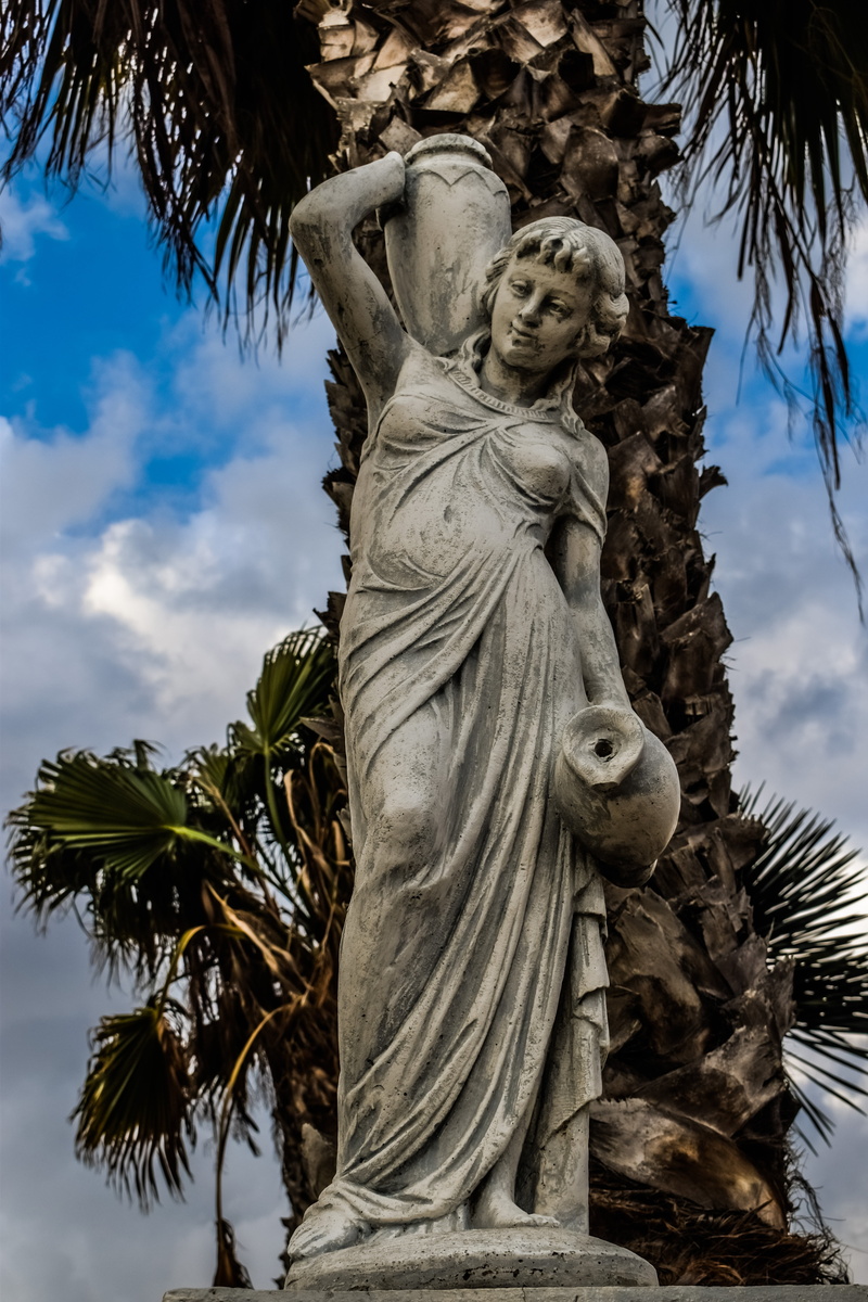 architecture, female likeness, decorative, creativity, ayia napa, angel, low angle view, cyprus, sky, body, day, outdoors, human representation, water world
