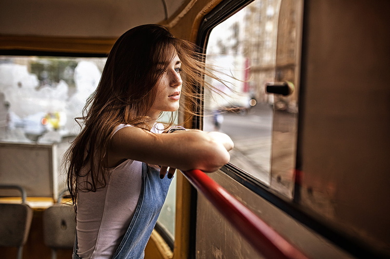 journey, 720P, young women, depth of field, public transportation, beautiful woman, contemplation, transportation, young adult, adult, one person, mode of transportation