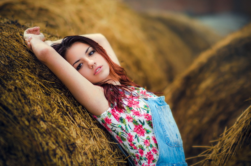 women, brunette, portrait, overalls, Delaia Gonzalez, 1080P, armpits