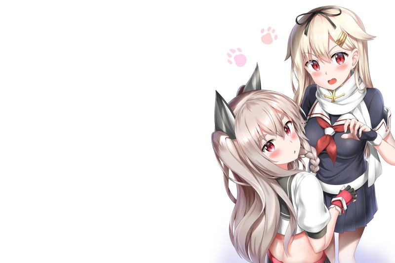 Crossover, Yuudachi (Kancolle), Red Eyes, Blush, Kantai Collection, Anime, Girl, Animal Ears, Azur Lane, 1080P, Yuudachi (Azur Lane), Blonde
