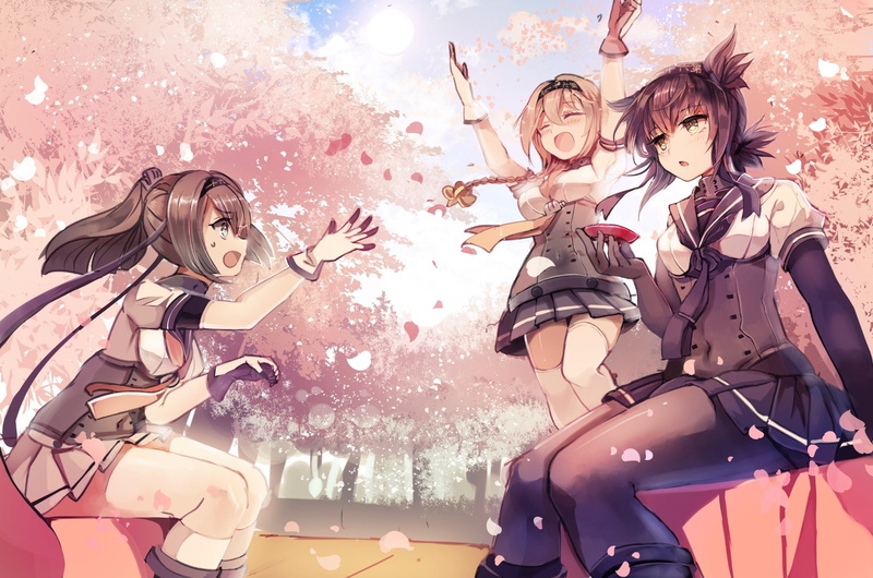 school uniform, Teruzuki (KanColle), Kantai Collection, 720P, Hatsuzuki (KanColle), thigh-highs, Akizuki (KanColle)