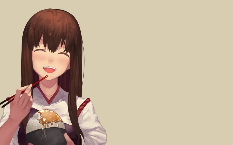 1080P, happy, anime, Akagi (KanColle), brunette, eating, anime girls, Kantai Collection