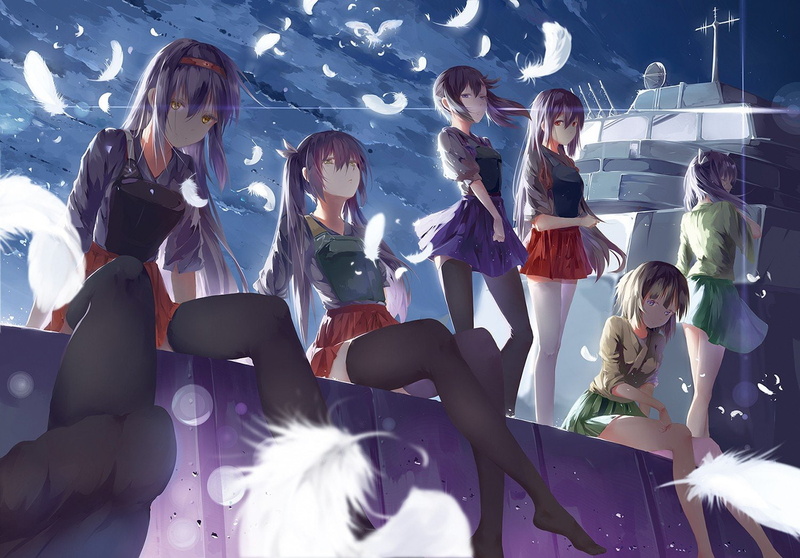 1500x1046 px, hd, Akagi (KanColle), kan, feathers, px, space, (KanColle), Shoukaku (KanColle), Hiryuu, Kaga (KanColle), Souryuu (KanColle), x, kaga, thigh