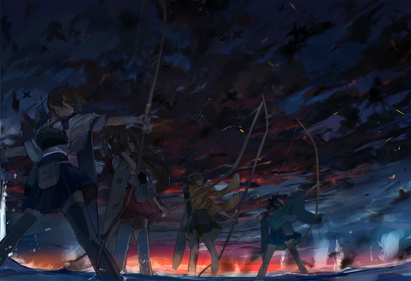 1080P, Anime, Kantai Collection, Souryuu (Kancolle), Akagi (Kancolle), Kaga (Kancolle), Hiryuu (Kancolle)